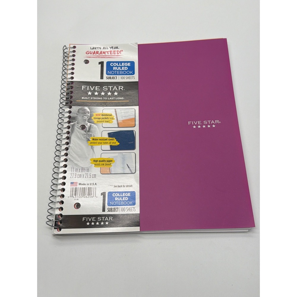 Five Star 1 Subject Spiral Notebook College Ruled 100 Sheets Purple 06206 USA